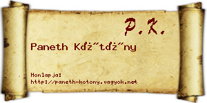 Paneth Kötöny névjegykártya